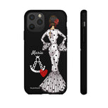 Personalised phone case flamenco dancer María Blanco, with the Virgen del Rocío for iPhone 11 Pro, gloss finish – illustrArte