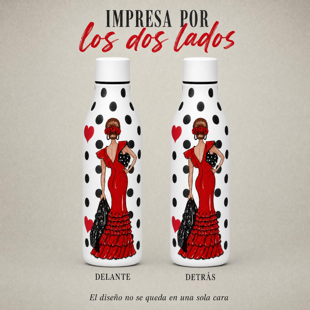 Botella térmica flamenca illustrArte 500 ml – diseño Manuela – ilustración impresa por las dos caras