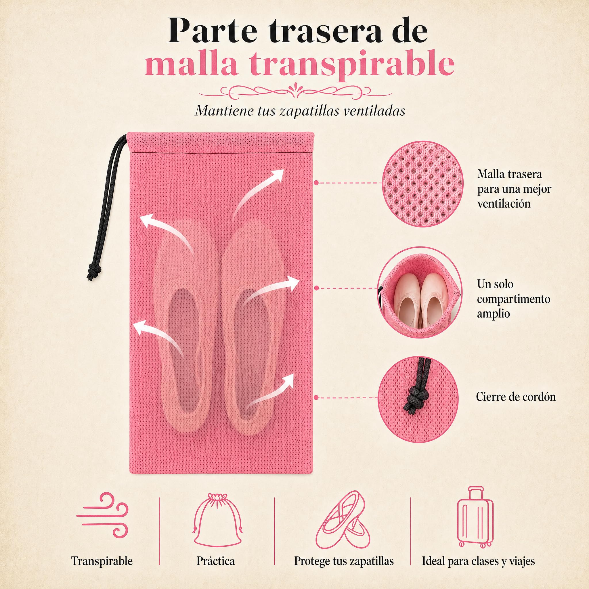 Bolsa para zapatillas de ballet illustrArte 20 x 36 cm – diseño Marina – vista 6