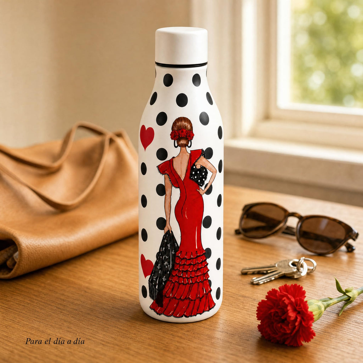 Botella térmica flamenca illustrArte 500 ml – diseño Manuela – para el día a día