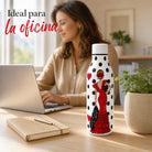 Botella térmica flamenca illustrArte 500 ml – diseño Manuela – en la oficina