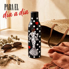 Botella térmica flamenca illustrArte 500 ml – diseño María Blanco, fondo negro – para el día a día
