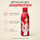 Botella térmica flamenca illustrArte 500 ml – diseño Pepa Feliz – detalles: tapón hermético y acero inoxidable