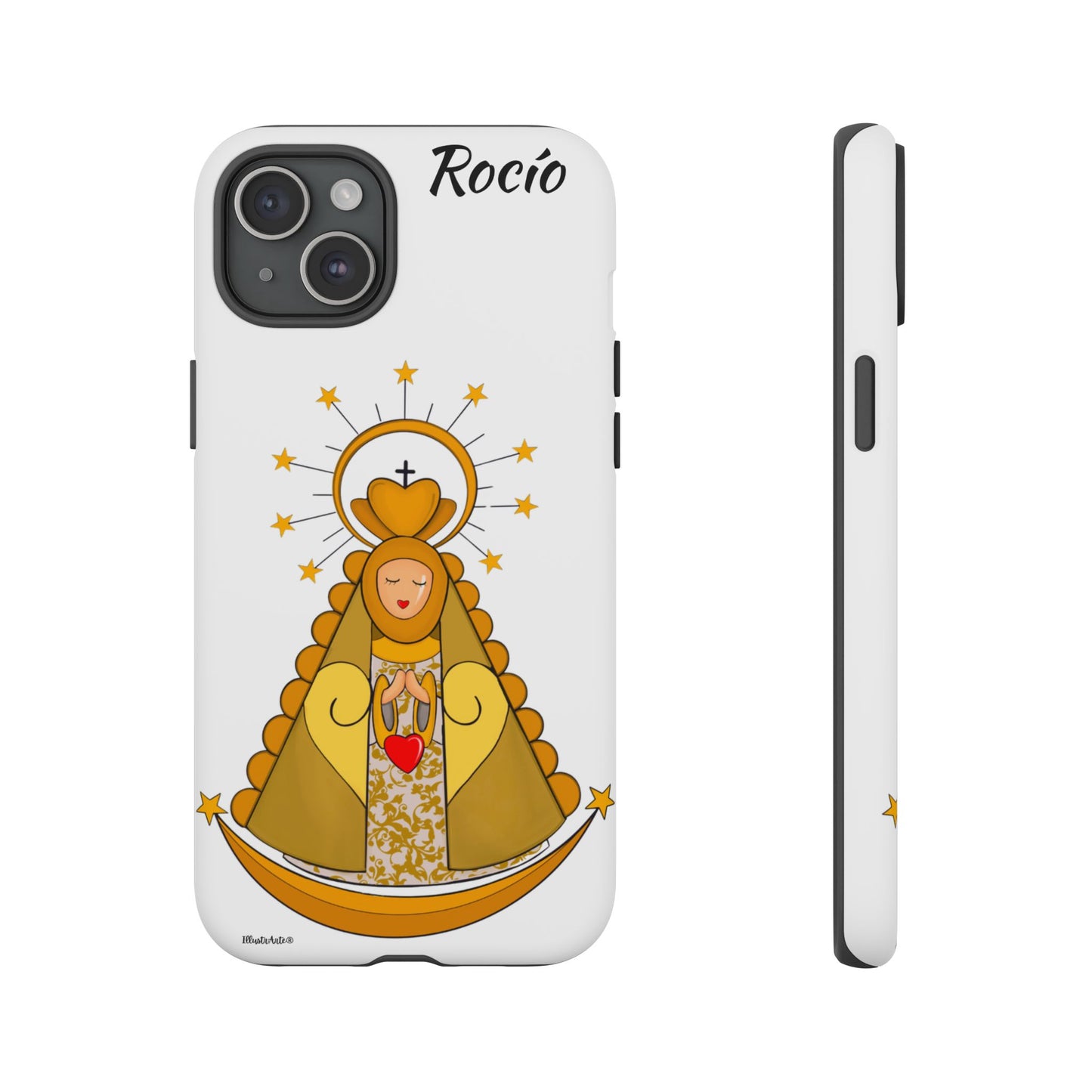 una funda de teléfono con una foto de la virgen maría