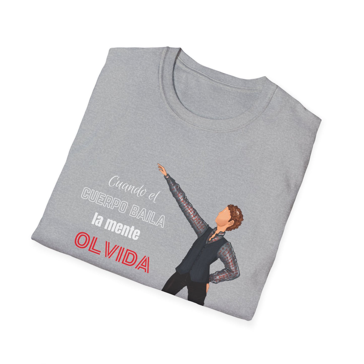 Camiseta hombre personalizable - Modelo flamenco Javier frase cuando el cuerpo baila la mente olvida