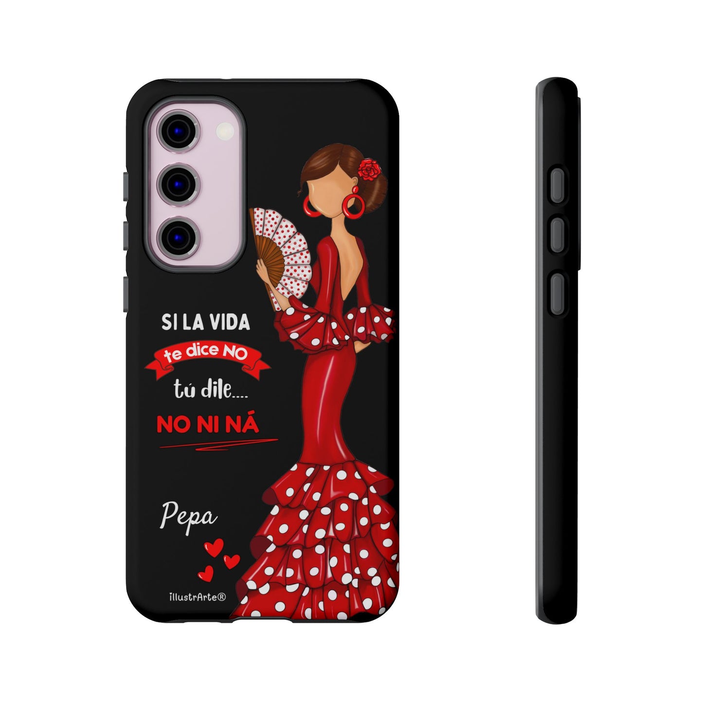 Funda de teléfono personalizable  - Modelo Pepa con frase Para iPhone, Samsung