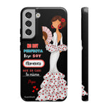 Personalised phone case flamenco dancer Pepa, white dress, with quote for Samsung Galaxy S22 Plus, gloss finish – illustrArte