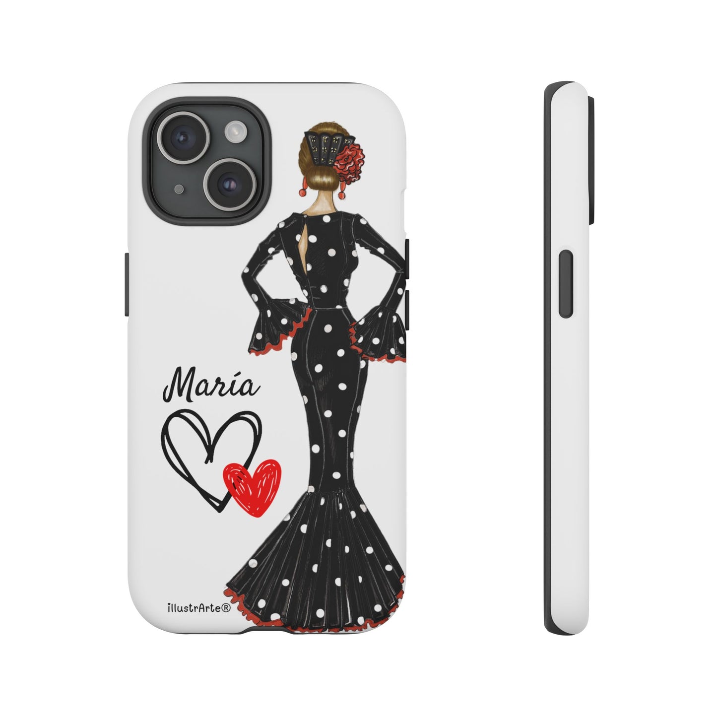 Personalized phone case Maria in black dress – for iPhone, Samsung, Pixel