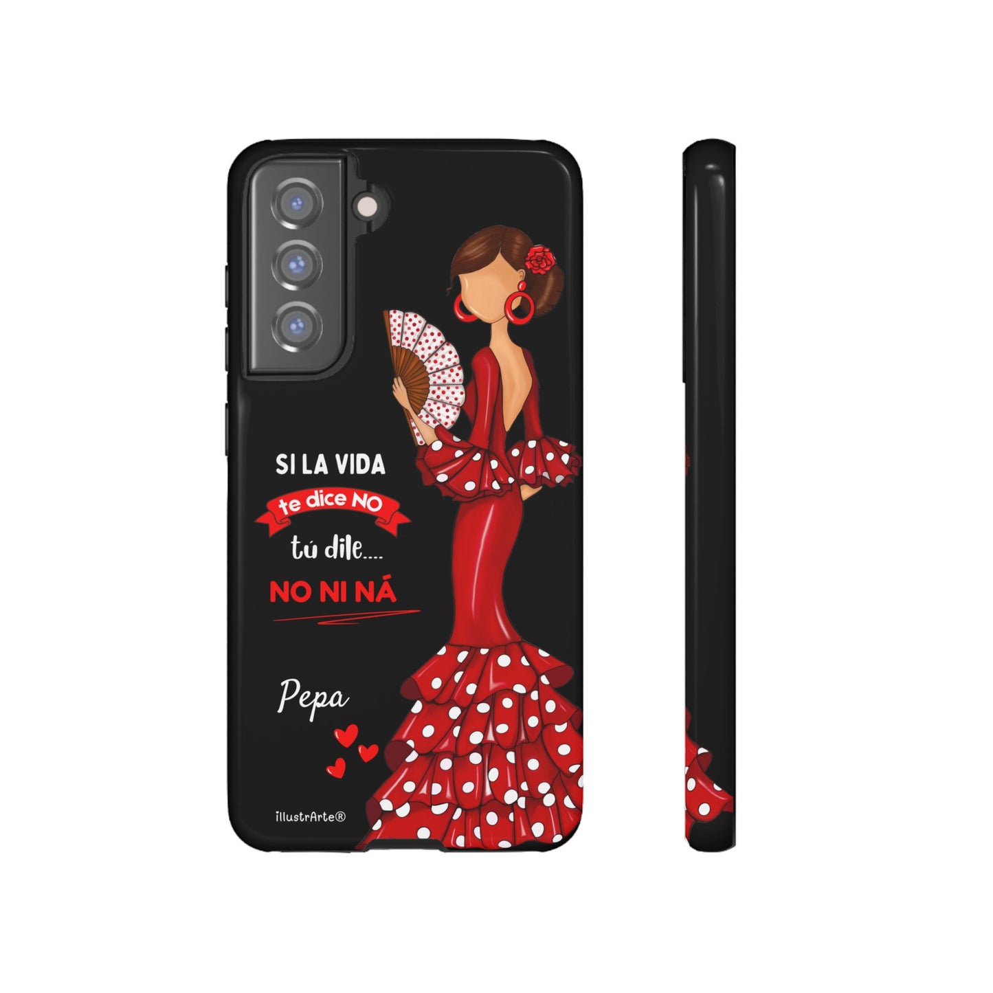 Funda de teléfono personalizable  - Modelo Pepa con frase Para iPhone, Samsung