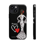 Personalised phone case flamenco dancer María, white dress for iPhone 13 Mini, gloss finish – illustrArte