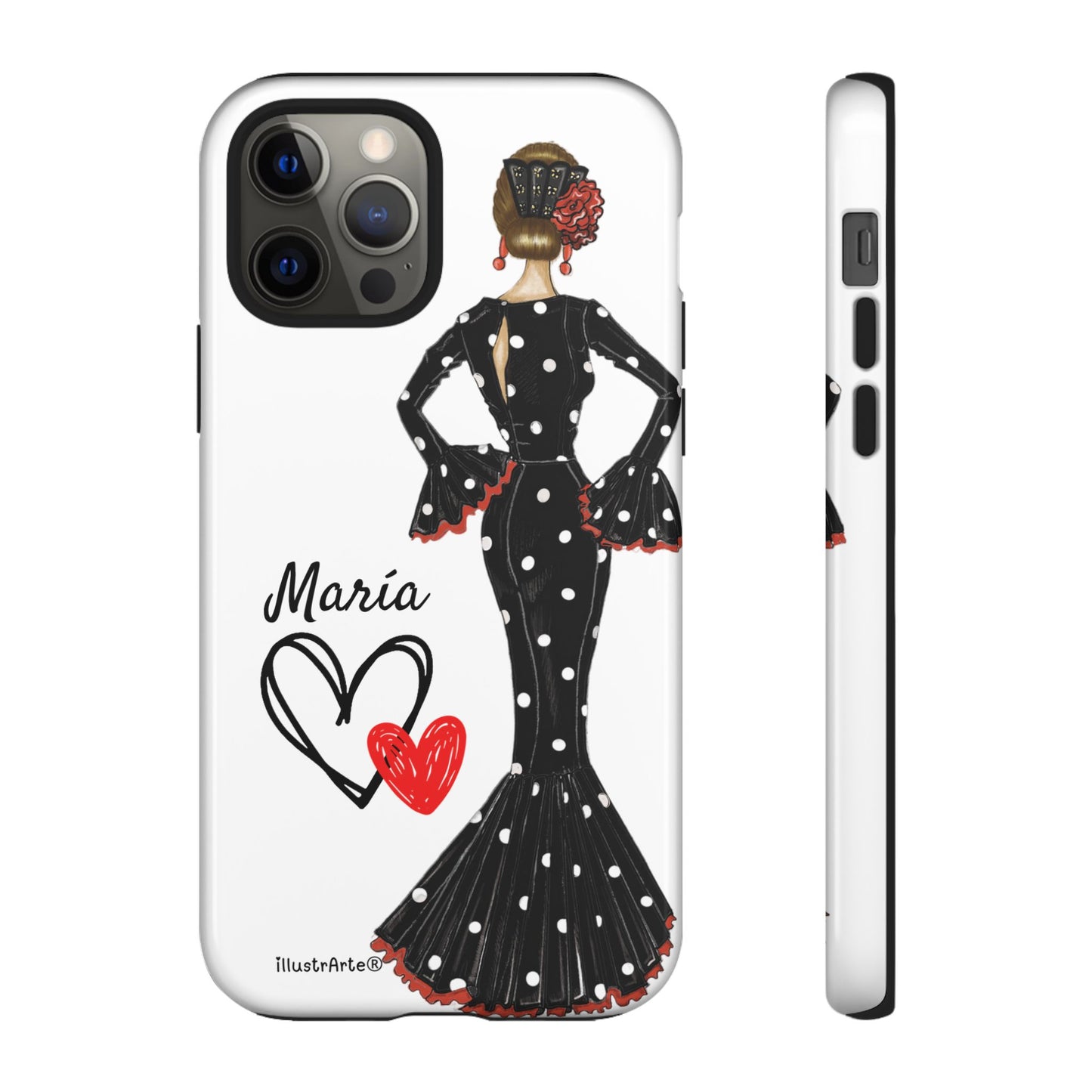 Personalized phone case Maria in black dress – for iPhone, Samsung, Pixel