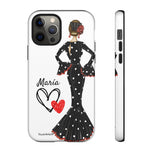 Personalised phone case flamenco dancer María, black dress for iPhone 12 Pro, gloss finish – illustrArte