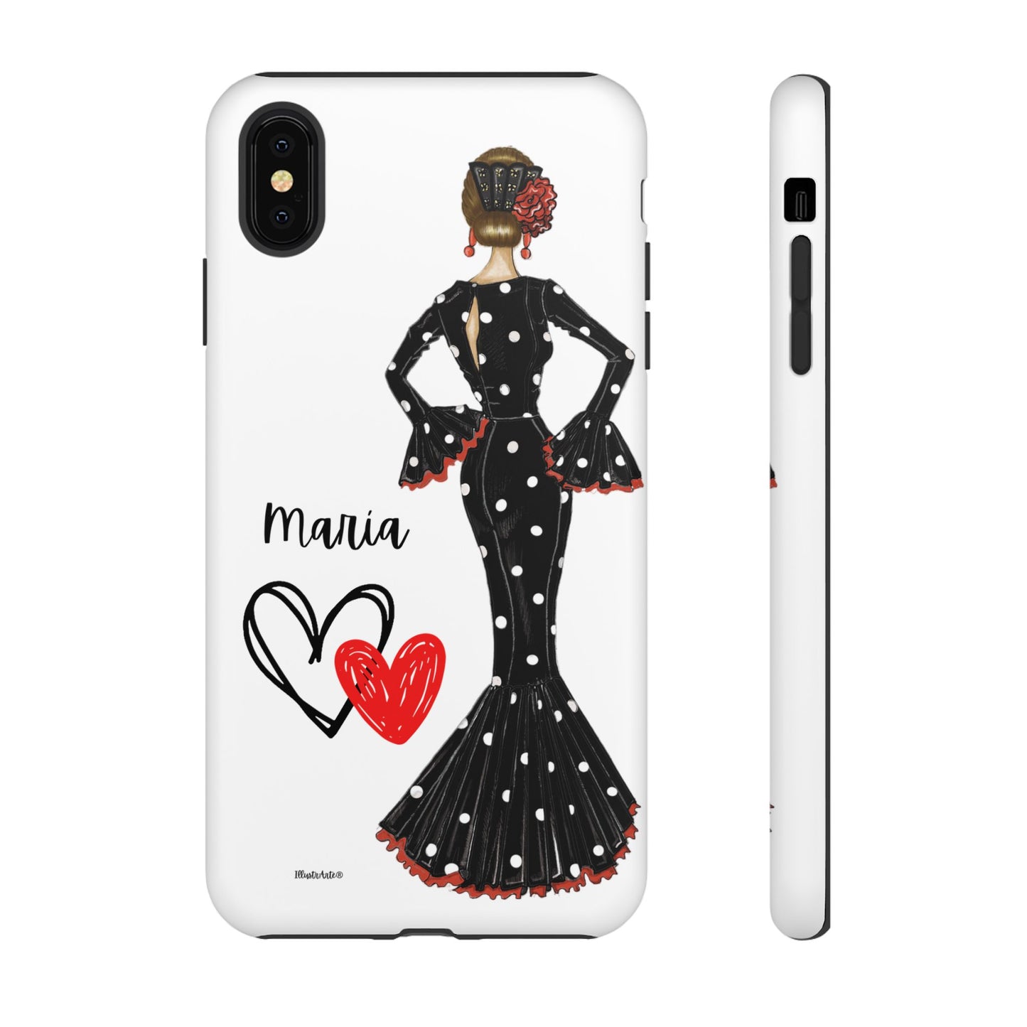 una funda para teléfono con una mujer en un vestido