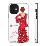 Personalised phone case flamenco dancer Macarena, white background for iPhone 12, gloss finish – illustrArte