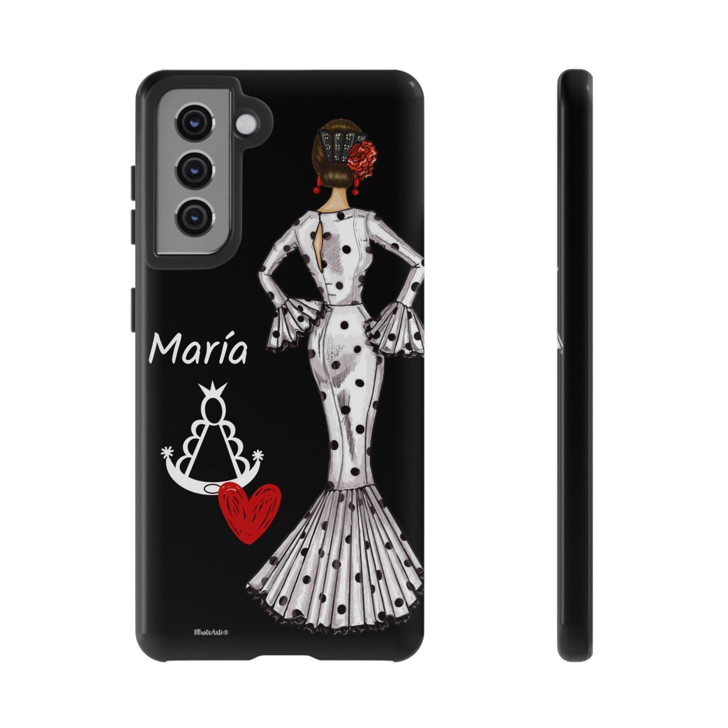 una funda de teléfono con una imagen de una mujer en un vestido