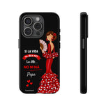 Personalised phone case flamenco dancer Pepa, with quote for iPhone 15 Pro, gloss finish – illustrArte