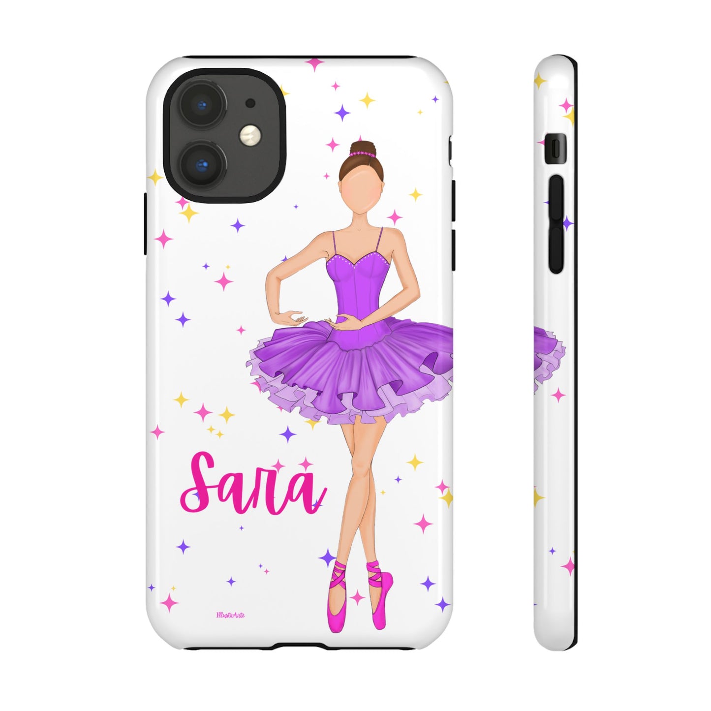 una funda de teléfono con una bailarina en púrpura