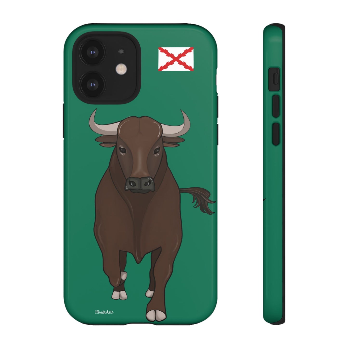 una funda de teléfono con una imagen de un toro en ella