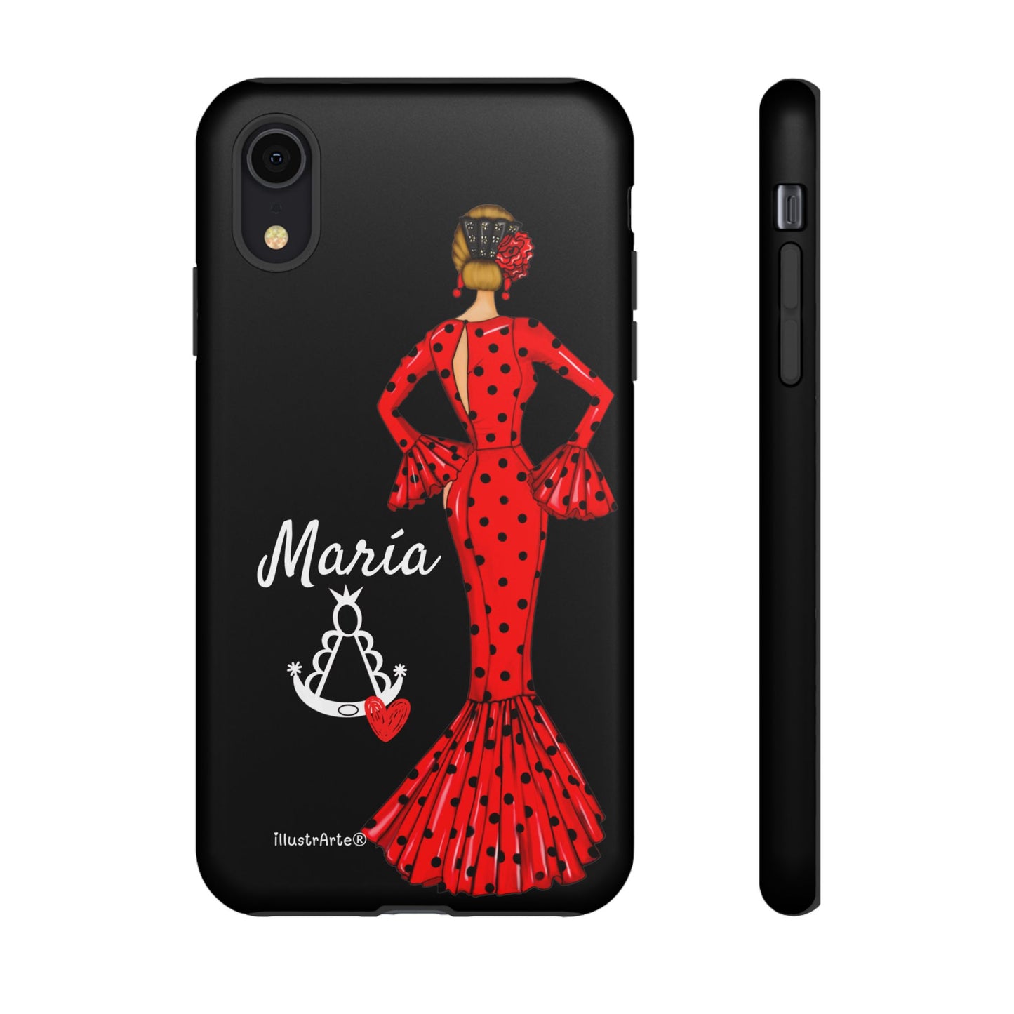 Funda de teléfono personalizable María rojo fondo negro Virgencita – para iPhone, Samsung, Pixel