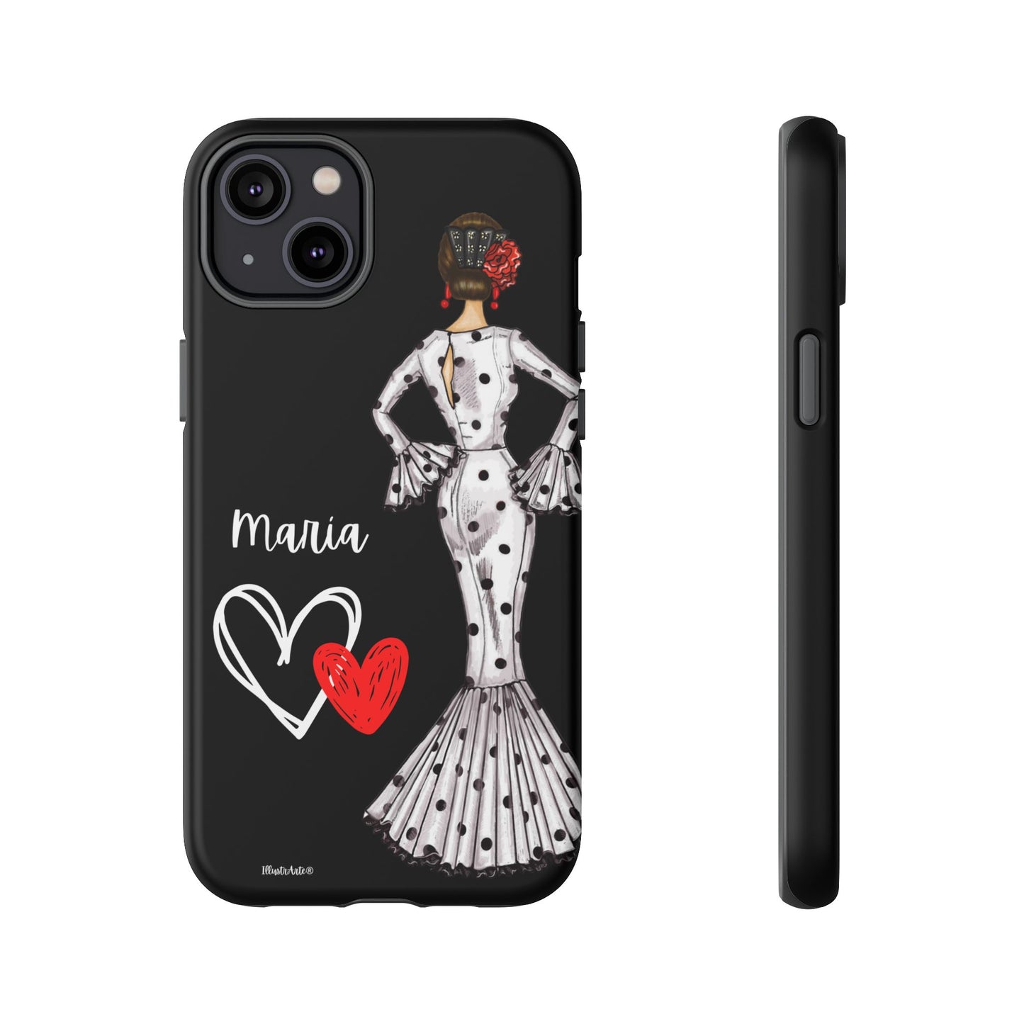 una funda de teléfono con una imagen de una mujer en un vestido