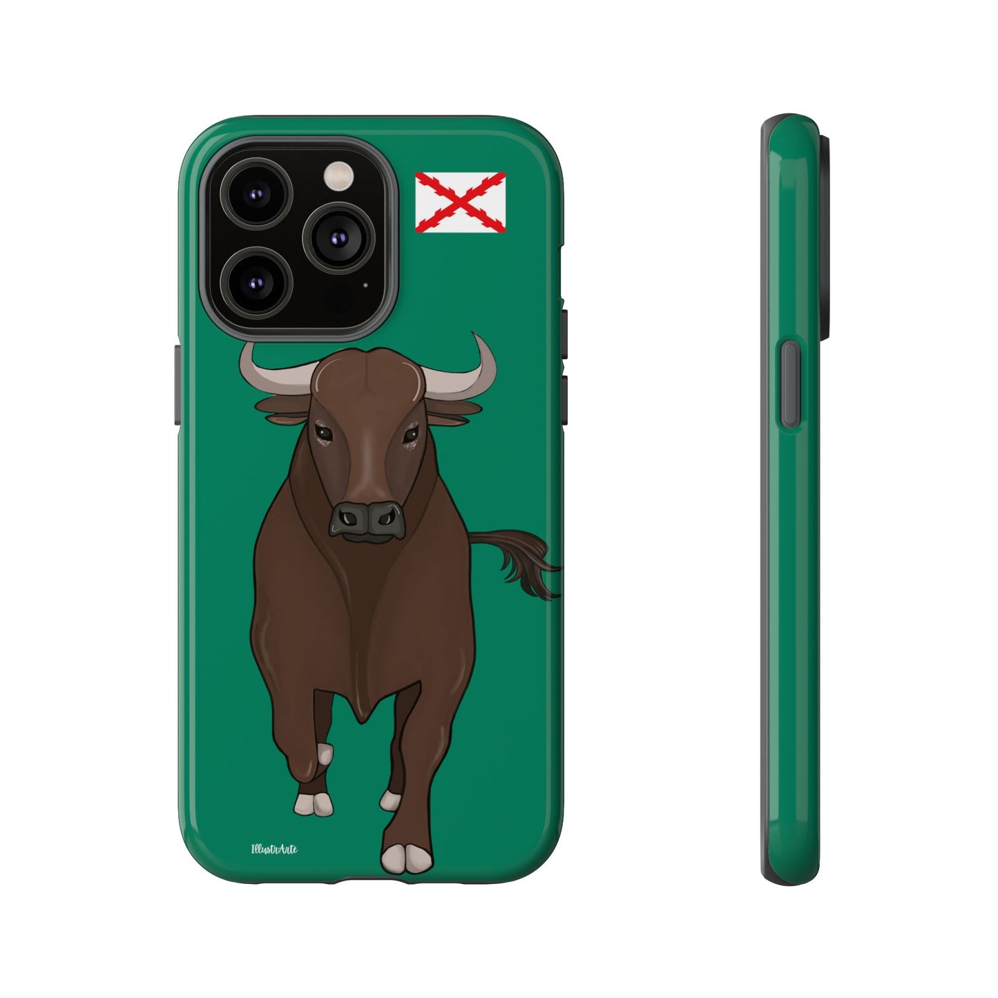 una funda de teléfono con una imagen de un toro en ella