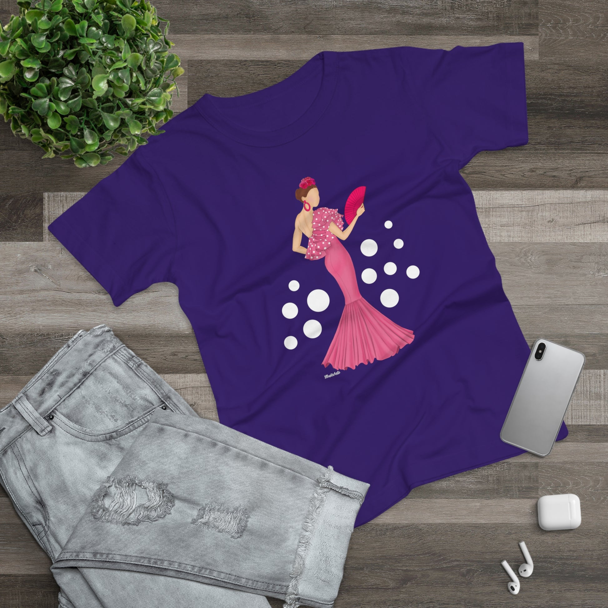 a t - shirt with a picture of a woman in a pink dress