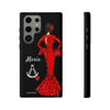 Funda de teléfono personalizable María rojo pelo oscuro fondo negro – para iPhone, Samsung, Pixel