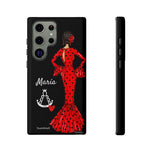 Personalised phone case flamenco dancer María, dark hair, with a little Virgin Mary for Samsung Galaxy S23 Ultra, gloss finish – illustrArte