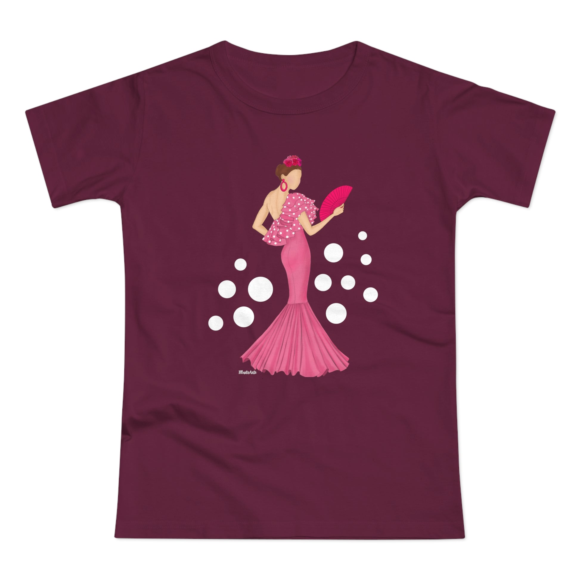 a women's t - shirt with a woman in a pink dress holding a