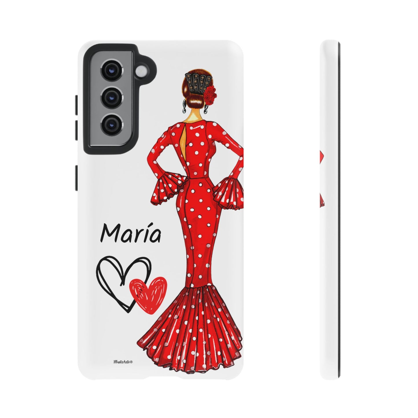 Funda de teléfono personalizada María vestido rojo – iPhone, Samsung, Pixel