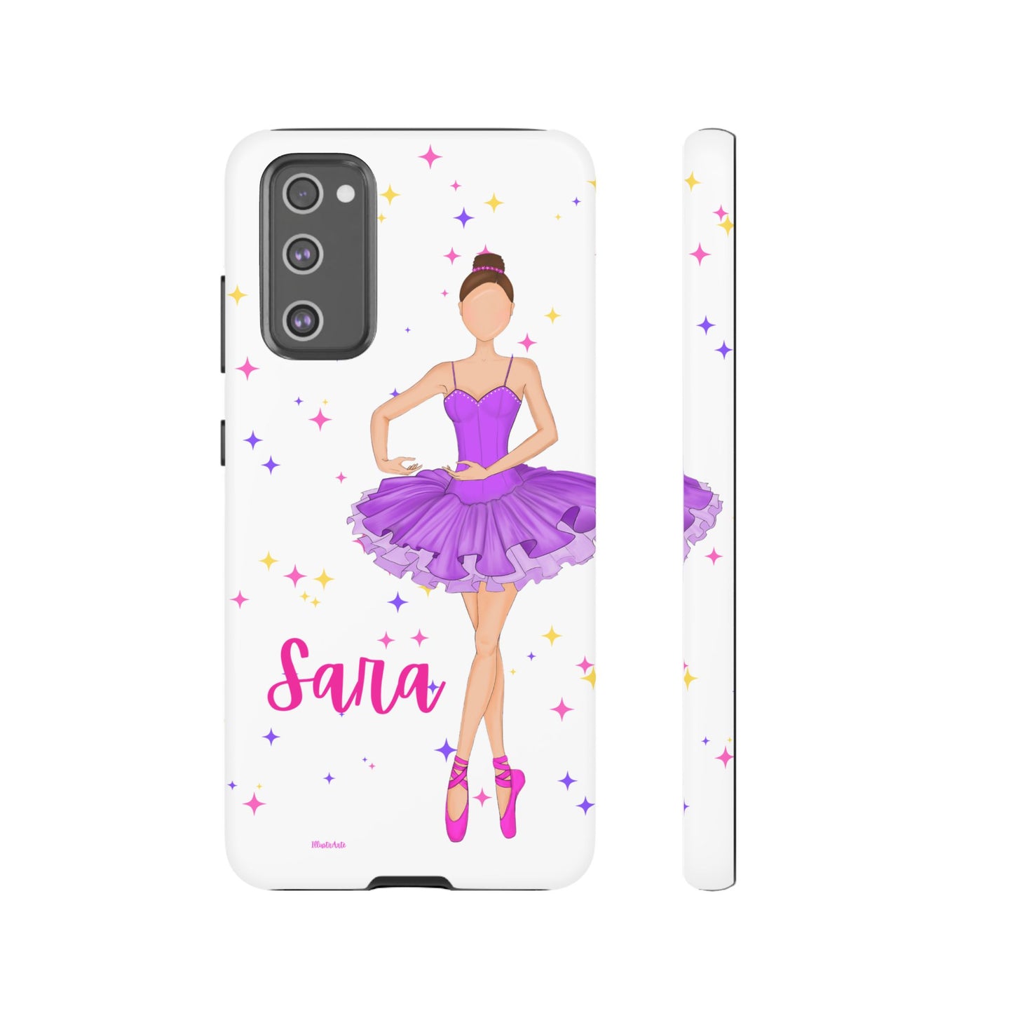 una funda de teléfono personalizada con una bailarina en púrpura