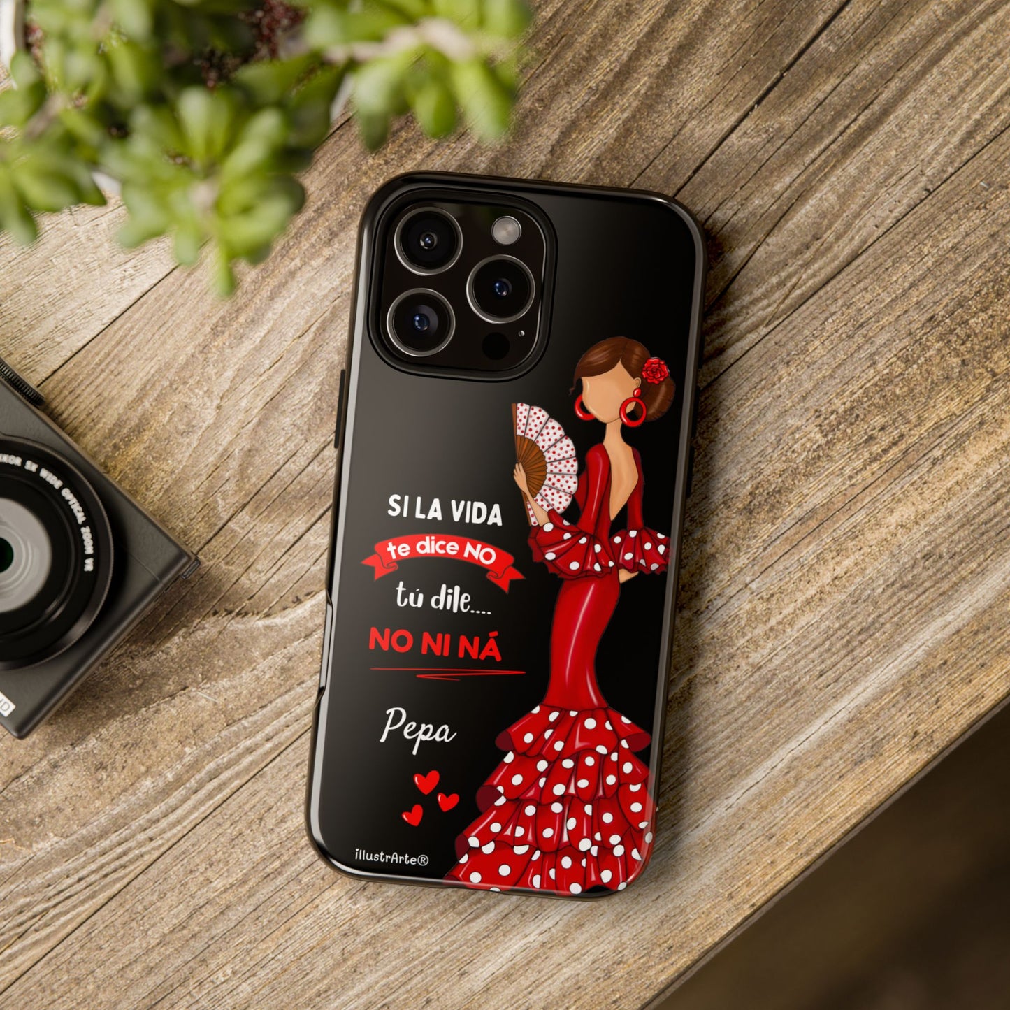 Funda de teléfono personalizable  - Modelo Pepa con frase Para iPhone, Samsung