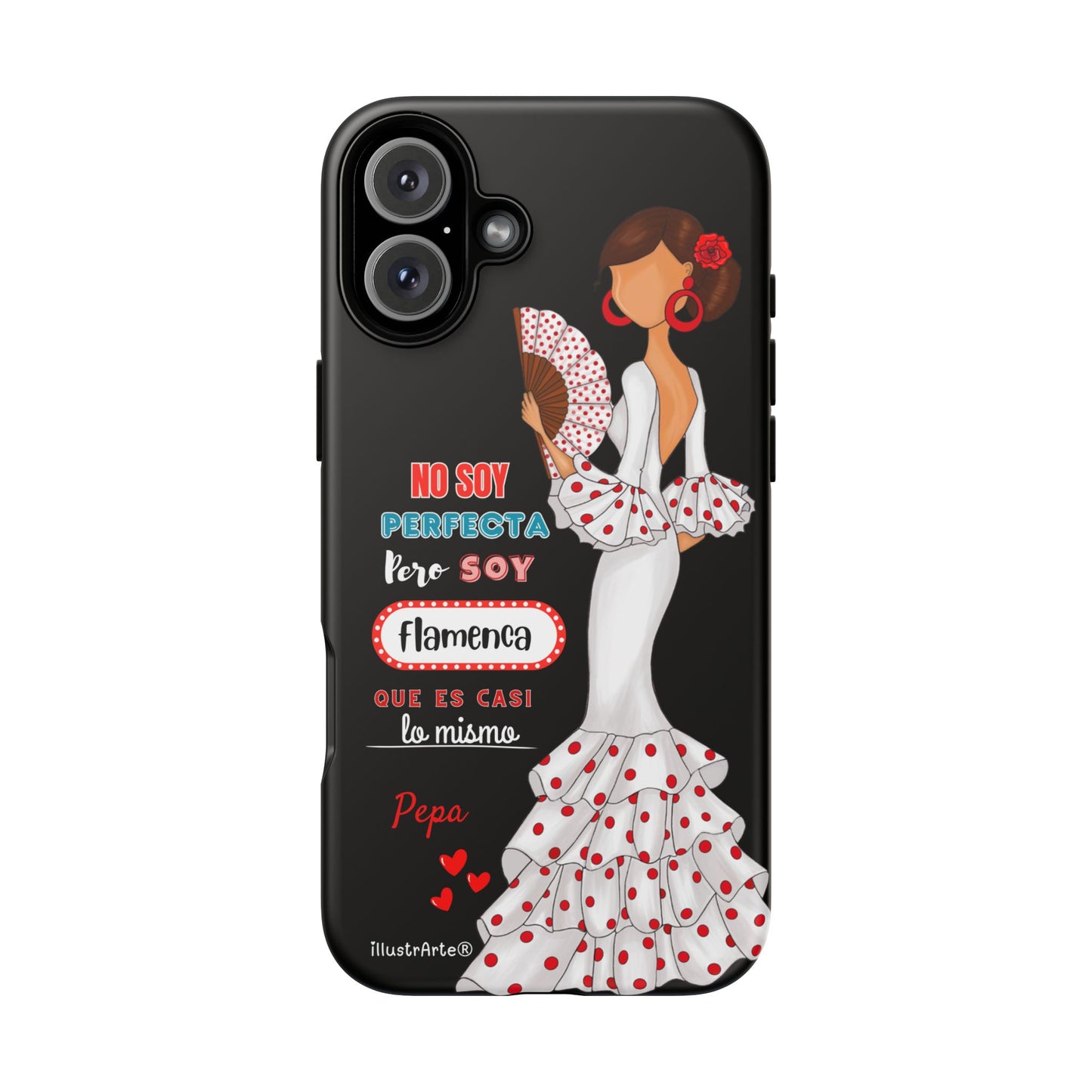Funda de teléfono personalizable Pepa vestido blanco con frase – para iPhone, Samsung, Pixel