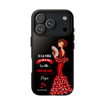 Personalised phone case flamenco dancer Pepa, with quote for iPhone 17 Pro, gloss finish – illustrArte