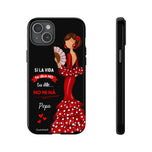 Personalised phone case flamenco dancer Pepa, with quote for iPhone 15 Plus, gloss finish – illustrArte