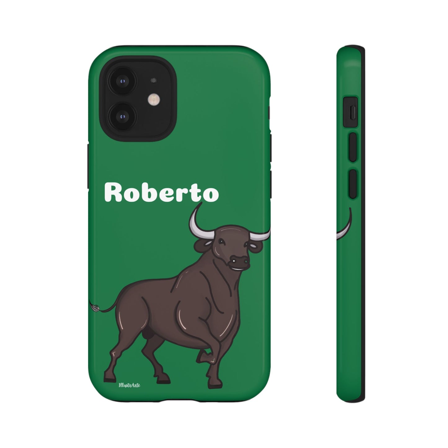 una funda de teléfono con un toro en ella