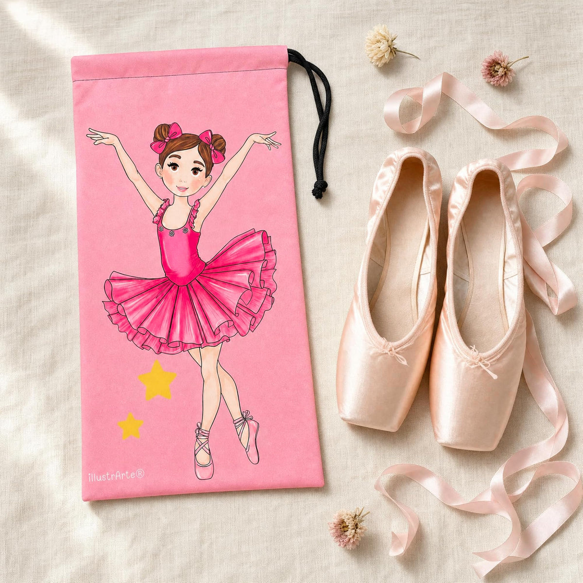 Saco para sapatilhas de ballet illustrArte 20 x 36 cm – design Marina – vista 2