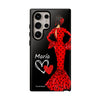 Funda de teléfono personalizable María rojo pelo oscuro fondo negro – para iPhone, Samsung, Pixel
