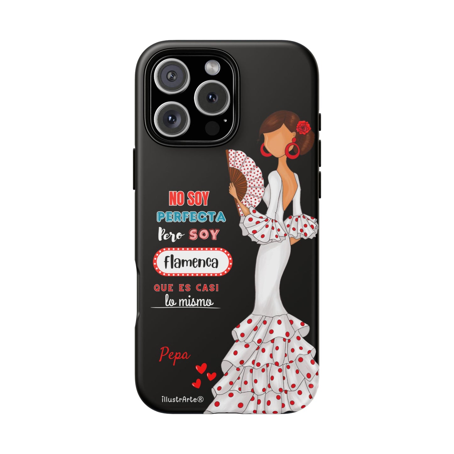 Funda de teléfono personalizable Pepa vestido blanco con frase – para iPhone, Samsung, Pixel