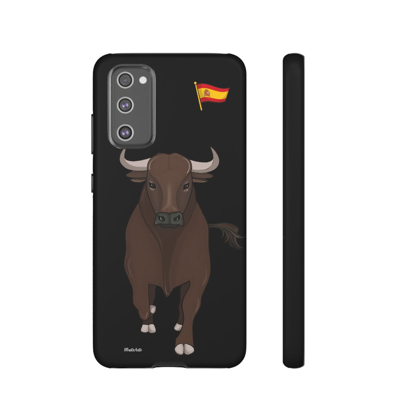 una funda de teléfono con un toro en ella