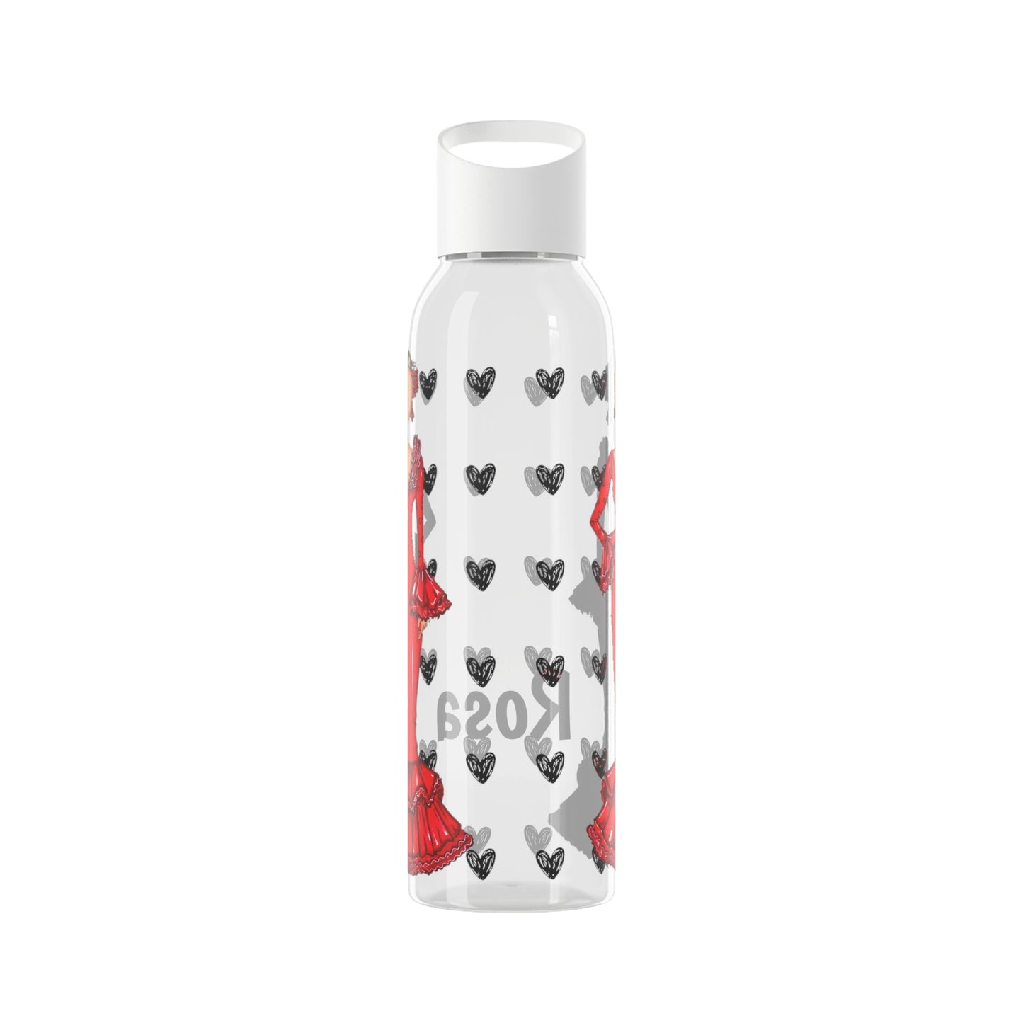 Flamenco Dancer 22 Oz/650ml Eastman Tritan™ Single wall bottle, red dress with black hearts design. - IllustrArte