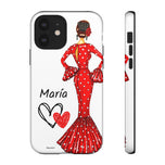Personalised phone case flamenco dancer María, red dress for iPhone 12, gloss finish – illustrArte