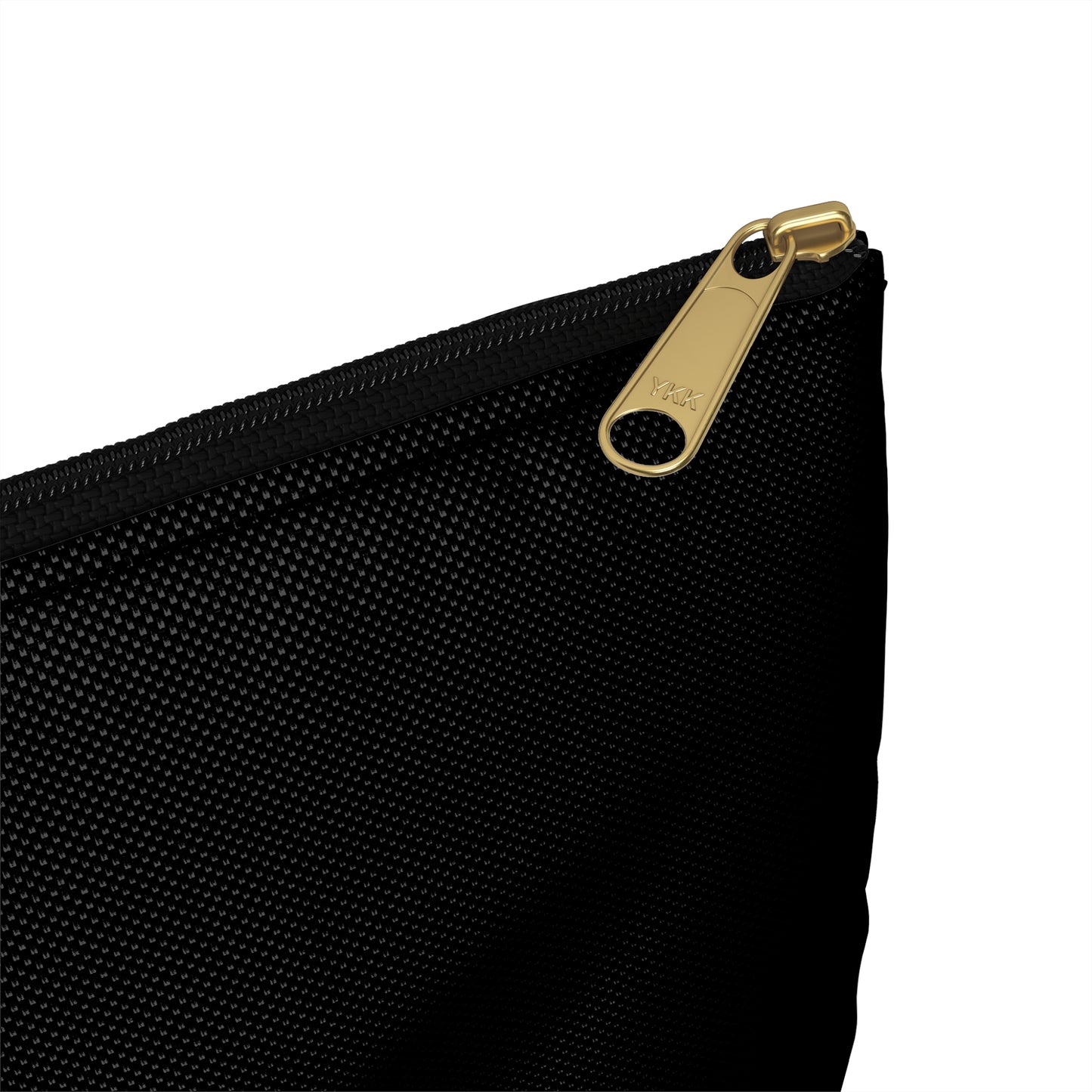 a close up of a zipper on a black bag