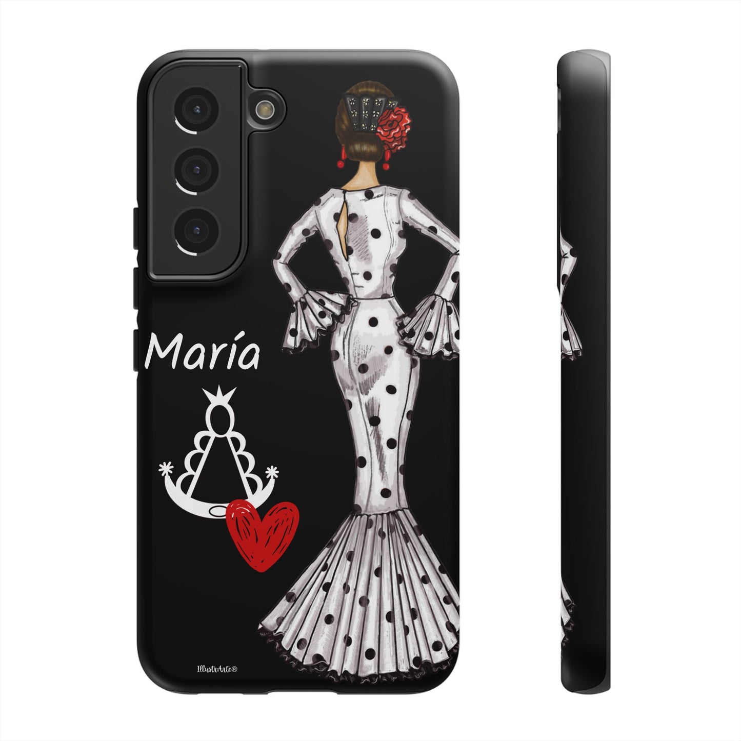 una funda de teléfono con una imagen de una mujer en un vestido