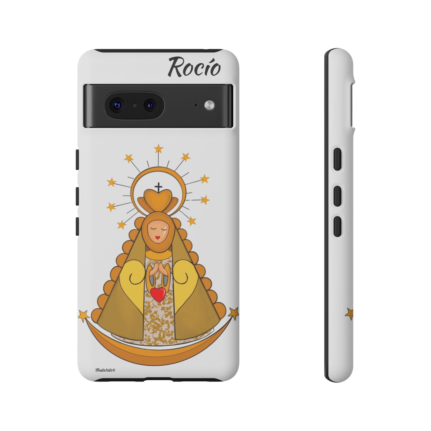 una funda de teléfono con una foto de la virgen maría