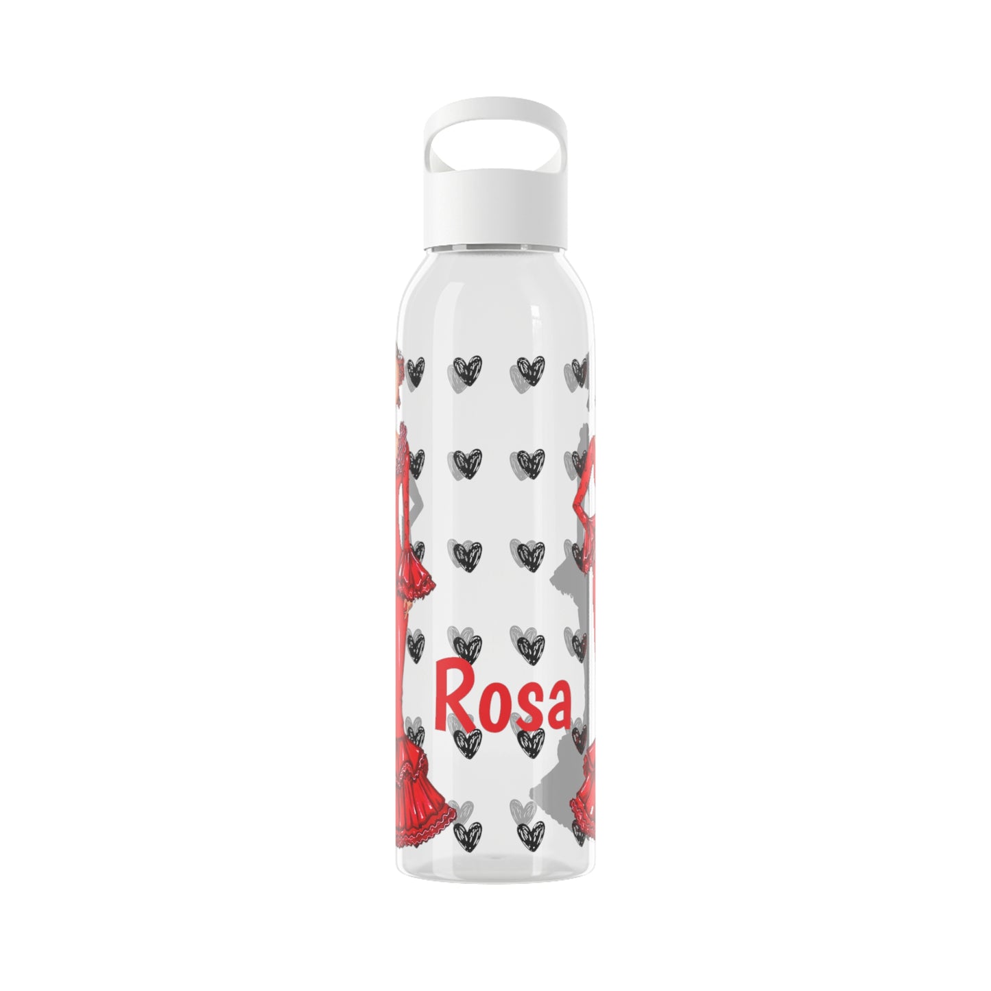 Flamenco Dancer 22 Oz/650ml Eastman Tritan™ Single wall bottle, red dress with black hearts design. - IllustrArte