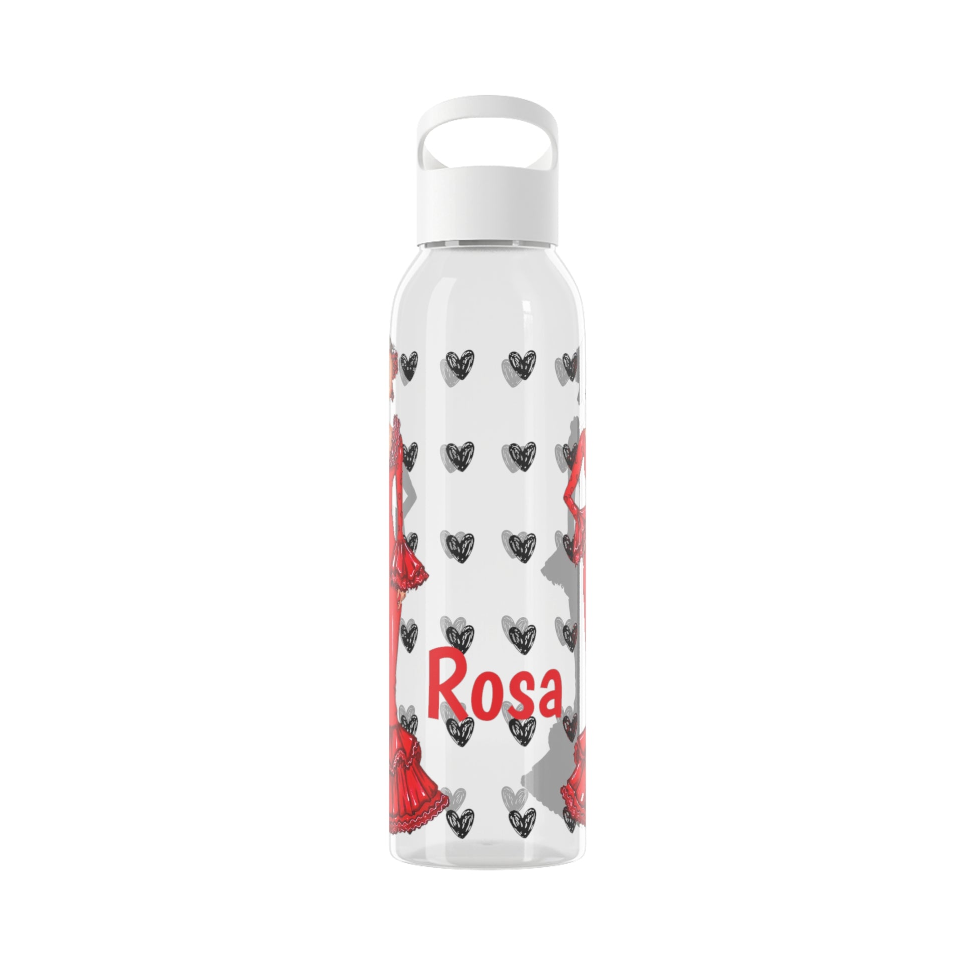 Flamenco Dancer 22 Oz/650ml Eastman Tritan™ Single wall bottle, red dress with black hearts design. - IllustrArte