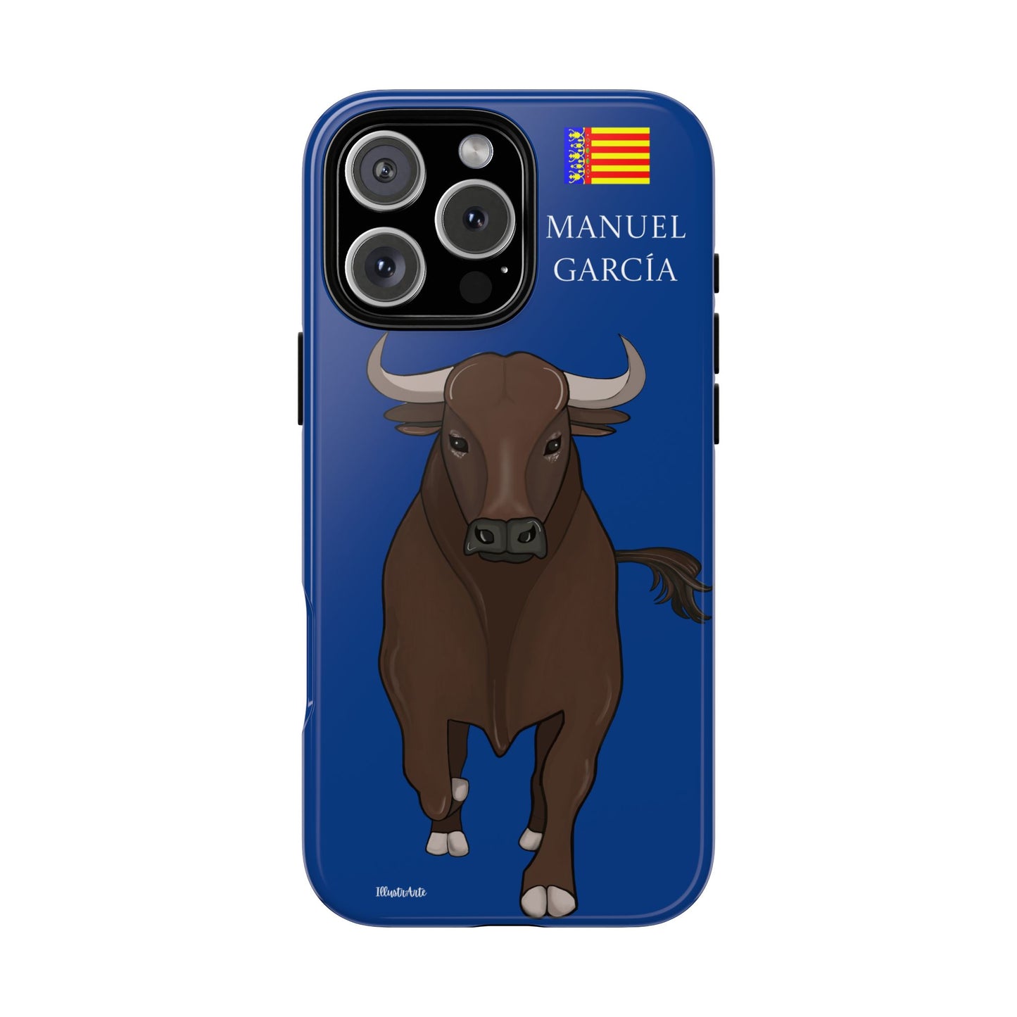 una funda de teléfono con una imagen de un toro