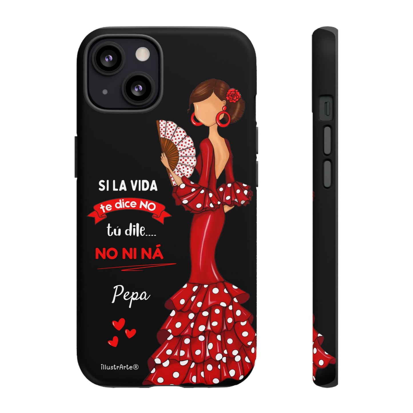 Funda de teléfono personalizable  - Modelo Pepa con frase Para iPhone, Samsung