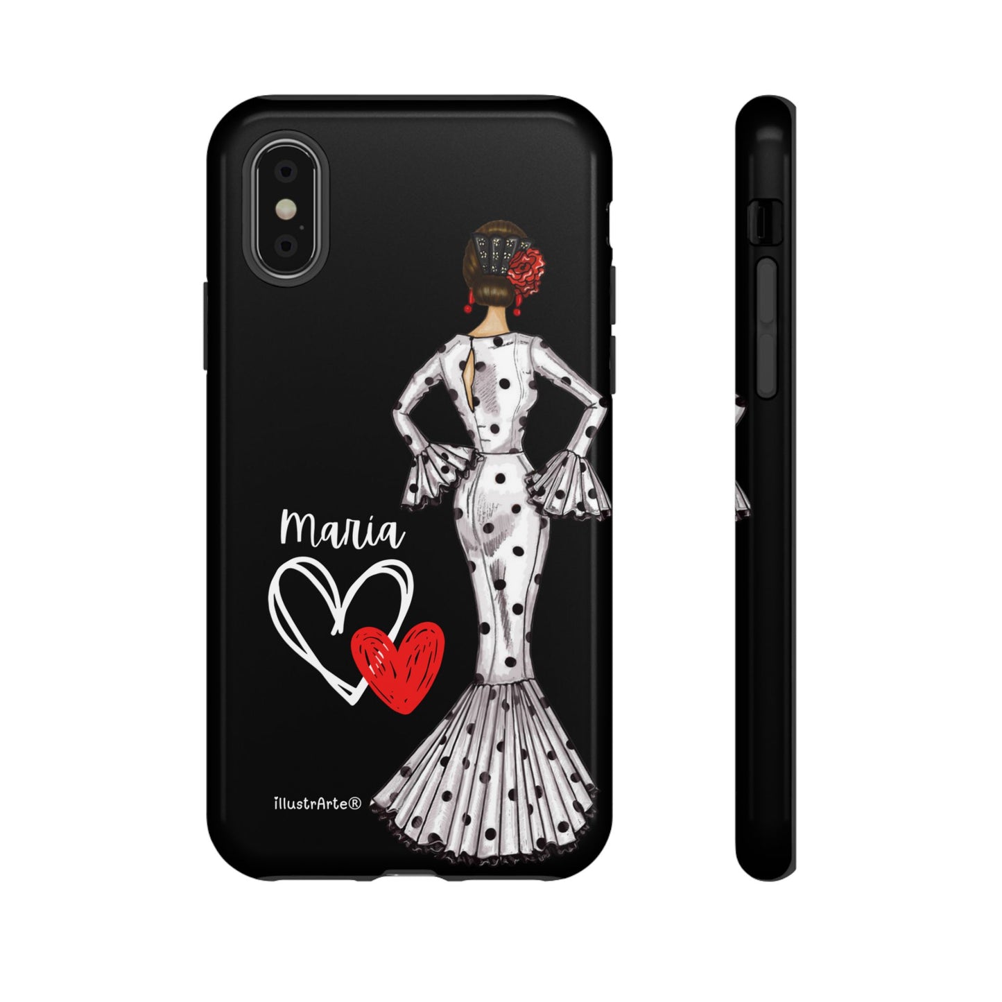 Capa de telefone personalizável com nome/bandeira/Virgem - modelo Maria em vestido branco Para iPhone, Samsung e Google Pixel